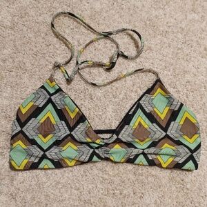 L*SPACE Strappy Back Geo-Print Halter Bikini Top M